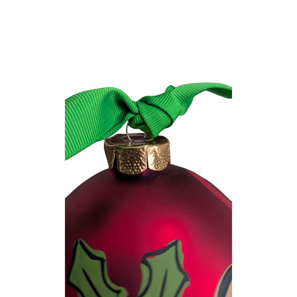 Blown Glass Handpainted Dog Bone Christmas Ornament Bow Red 4” Ball Pet New Box - Picture 5 of 7